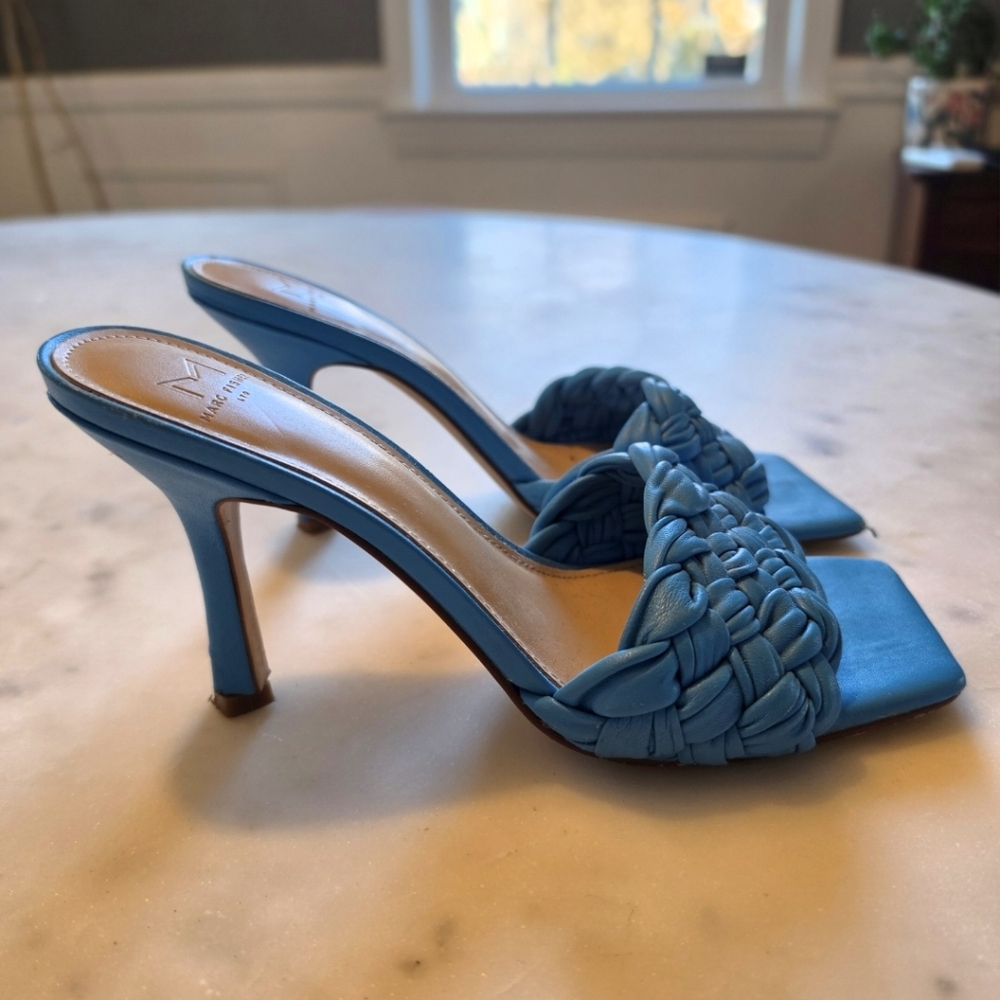 Marc Fisher Draya Bermuda Blue Braided Square-Toe High Heel Mule Size 8 - Picture 2 of 4